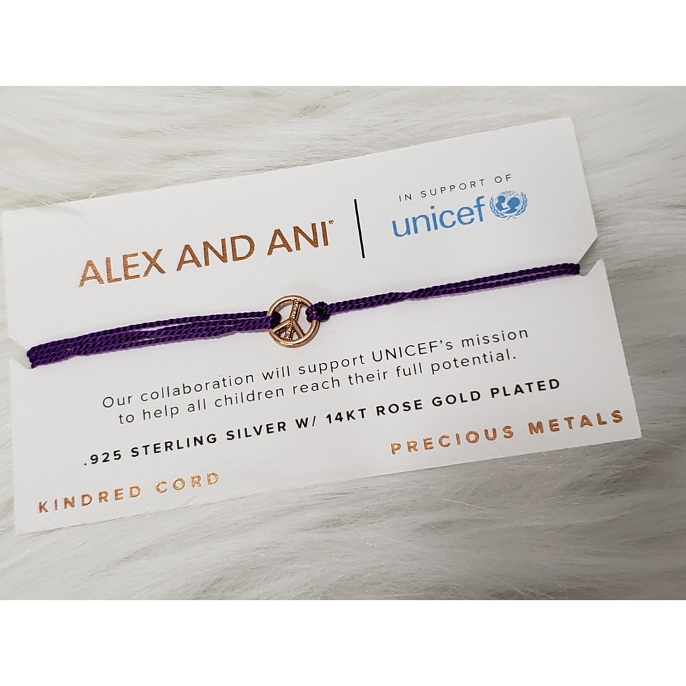 NEW Alex and Ani Kindred Cord PEACE SIGN ADJUSTABLE ROSE GOLD PURPLE BRACELET
